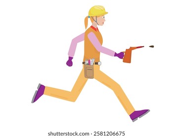 Illustration of an engineer running around because he is busy with work.