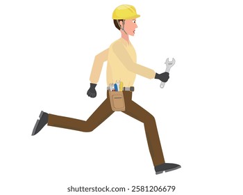 Illustration of an engineer running around because he is busy with work.