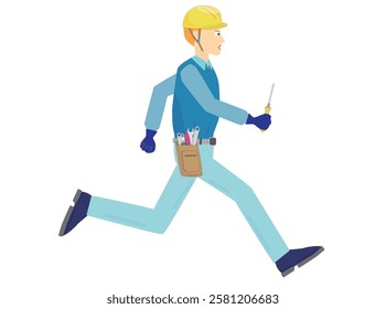 Illustration of an engineer running around because he is busy with work.