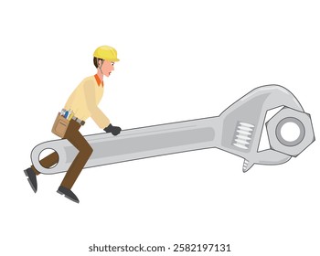 Illustration of an engineer tightening a nut with a wrench.