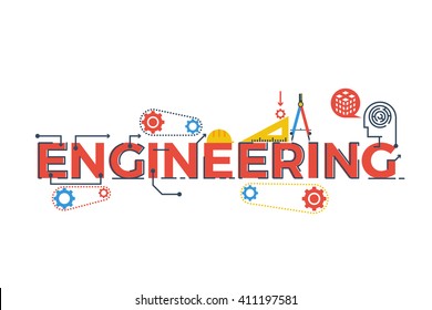 Illustration of ENGINEERING word in STEM - science, technology, engineering, mathematics education concept typography design with icon ornament elements