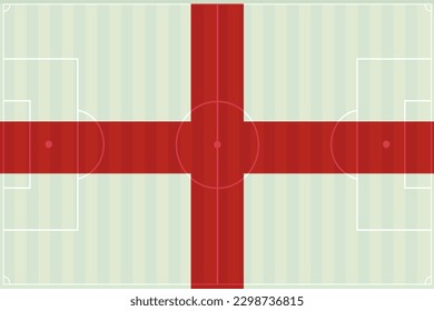 Ilustración de una bandera de Inglaterra con un campo de fútbol. El concepto de la liga de fútbol de Inglaterra y de la selección nacional de fútbol