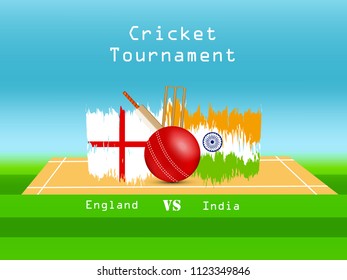 Illustration of England and India country flag participating in Cricket tournament