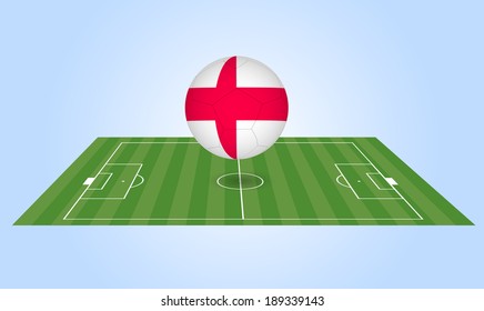 Illustration of an England soccer ball and field.