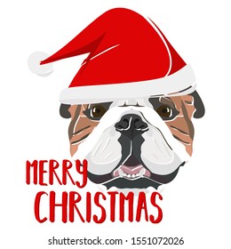 Illustration English Bulldog Merry Christmas
