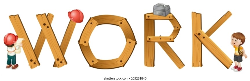 illustration of english word work on a white background