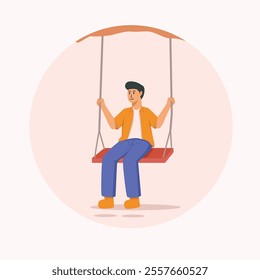 illustration of enjoying a holiday by riding a swing