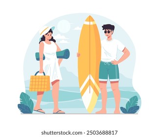 Illustration of enjoying summer. Summertime, Concept of summer vacation and travel. Vector illustration