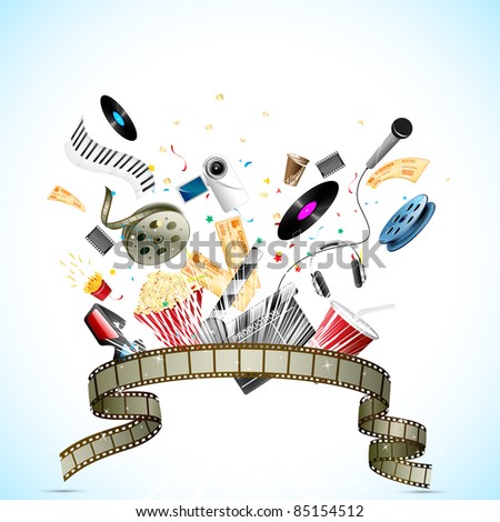 illustration of entertainment element poping out behind film stripe