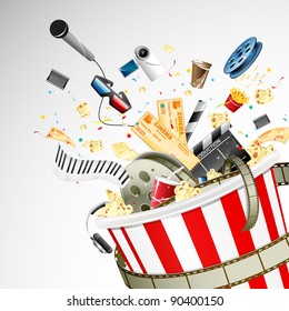illustration entertainment object popping out popcorn bucket