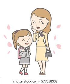 Illustration of entrance ceremony at elementary school vol.14 (Smiling mother and daughter)