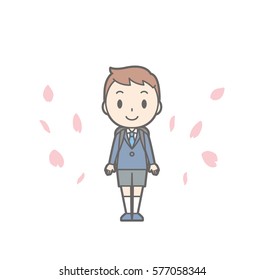 Illustration of entrance ceremony at elementary school vol.04 (Elementary school boy having a school bag)