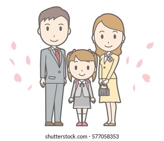 Illustration of entrance ceremony at elementary school vol.02 (Parents and elementary school girl)