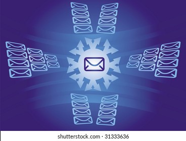 Illustration with envelope and abstract blue background