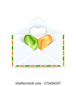 Illustration envelope with clover in Irish flag color for St. Patrick's Day - vector