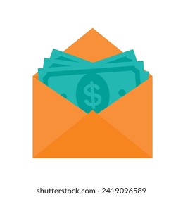 illustration of envelope containing money, income, salary, flat style illustration
