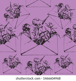 illustration of envelope with flowers seamless texture pattern graphics