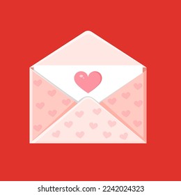 Illustration of an envelope with heart. Love message. Valentine's day love letter for postcard, poster, print, holiday card.