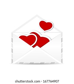 Illustration envelope with set valentine red hearts -  vector