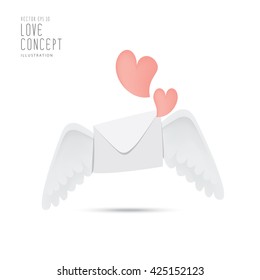 Illustration envelope with wings like Cupid Sending love and heart.Valentine's Day. letter  icon symbol simple abstract on white background. vector.