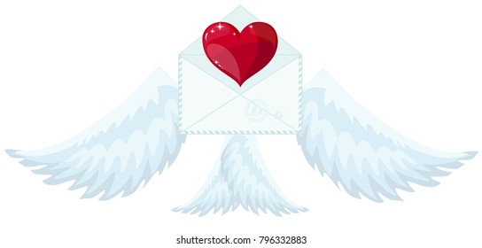 Illustration envelope with wings like Cupid Sending love and heart.Valentine s Day. letter icon symbol simple abstract on background. vector.
