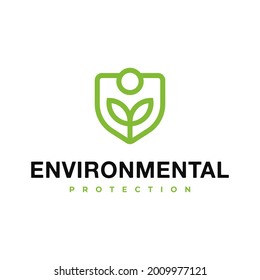 Illustration Environment leaf Protection shield logo design
