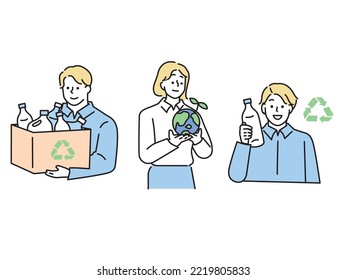 Illustration of environmental protection and recycling.Forests, oceans, earth, garbage, ecology.