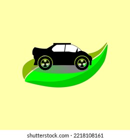 
Illustration of an environmentally friendly car. Illustration of a car on a leaf.