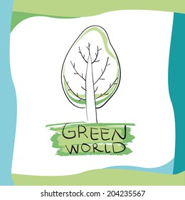 Illustration environmentally friendly planet. Green tree isolated on a white background. Think Green. Ecology Concept.