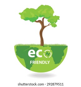 Illustration environmentally friendly planet. Green tree planting 1