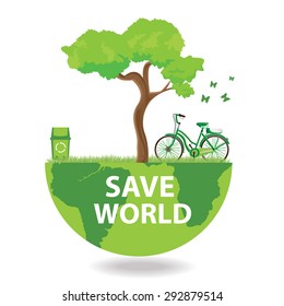 Illustration environmentally friendly planet. Green tree planting.