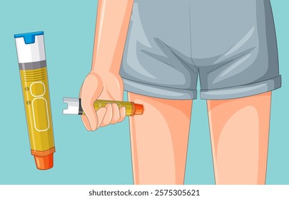 Illustration of epinephrine auto-injector in use