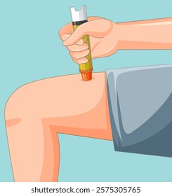 Illustration of an epinephrine pen injection in leg