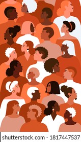 Illustration of equality people with different gender and colour of skin in society. Profile of multicultural people.