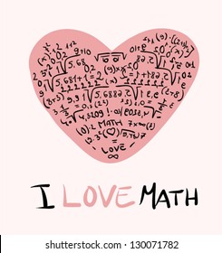 Illustration of equations and formulas with i love math text