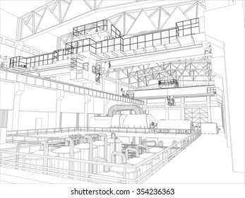 Illustration of equipment for heating system on white background, interior view