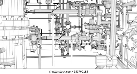 Illustration of equipment for heating system with pipes 