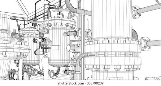 Illustration of equipment for heating system with pipes on white background