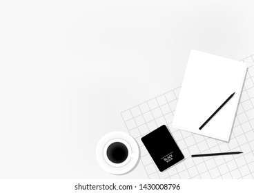 Illustration of equipment for working on top view and white background concept. - Vector