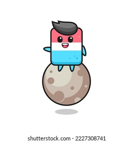 illustration of eraser cartoon sitting on the moon , cute style design for t shirt, sticker, logo element