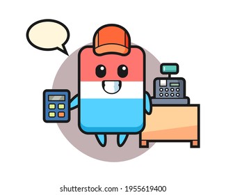 Illustration of eraser character as a cashier, cute style design for t shirt, sticker, logo element