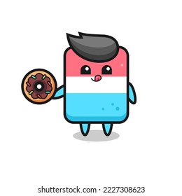 illustration of an eraser character eating a doughnut , cute style design for t shirt, sticker, logo element