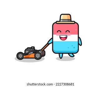 illustration of the eraser character using lawn mower , cute style design for t shirt, sticker, logo element