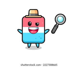 illustration of the eraser mascot as a detective who manages to solve a case , cute style design for t shirt, sticker, logo element