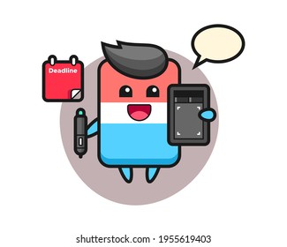 Illustration of eraser mascot as a graphic designer, cute style design for t shirt, sticker, logo element