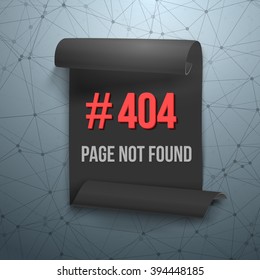 Illustration of Error 404 Futuristic Wireframe Vector Banner. Page Not Found Polygonal Network Background with Folded Paper Scroll Template
