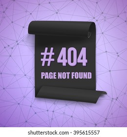 Illustration of Error 404 Futuristic Wireframe Vector Banner. Page Not Found Polygonal Network Background with Folded Paper Scroll Template