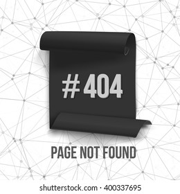 Illustration of Error 404 Futuristic Wireframe Vector Banner. Page Not Found Polygonal Network Background with Folded Paper Scroll Template
