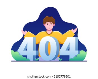 Illustration Error 404 page not found with confused people and big 404 Text. People Having Problem with Opening A Website. 
Can be used for landing page, website, animation, etc.