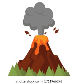 Illustration of eruption. Volcano in cartoon style isolated on white background.